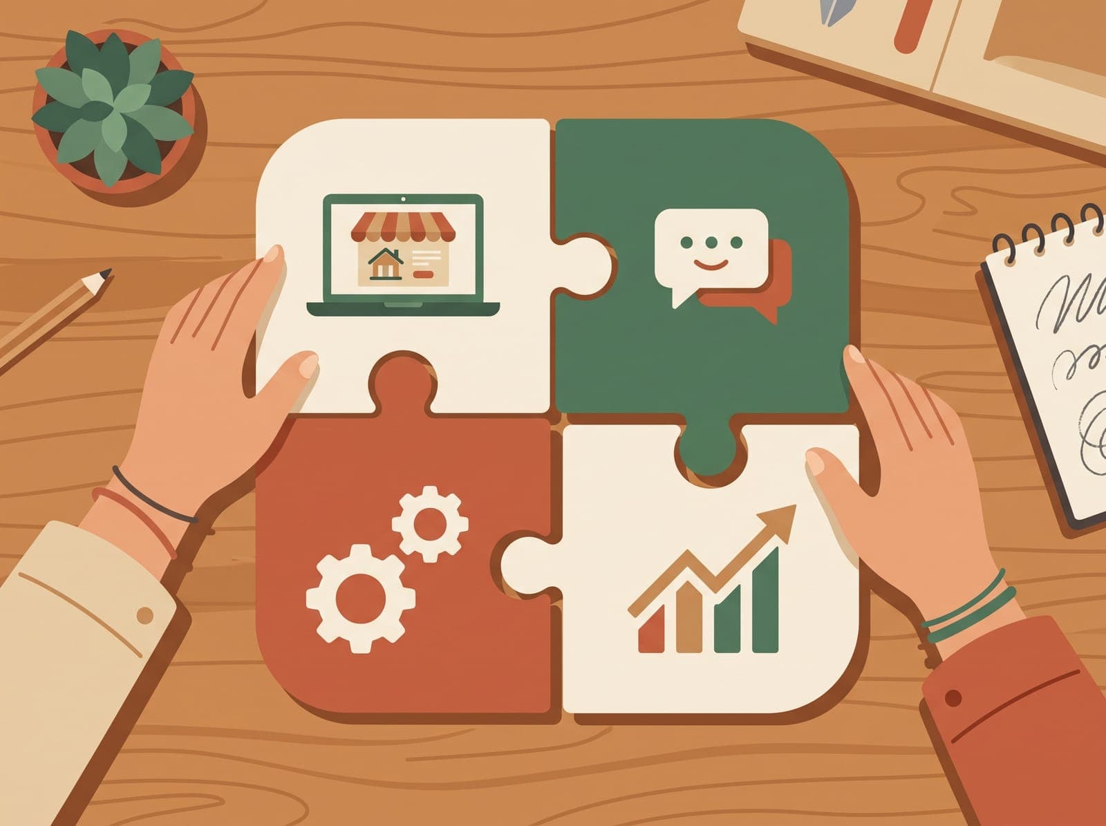 Illustration of service pieces fitting together like a puzzle